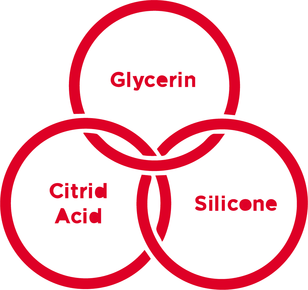 <p><strong><em>Glycerin, Asam Sitrat, Silikon</em></strong><br>Kombinasi Glycerin, Asam Sitrat, and Silikon meningkatkan elastisitas kulit, hidrasi, meratakan pigmentasi, dan mengurangi kerutan. Bersama, bahan-bahan ini menjaga kulit tetap muda, merata, serta mendukung proses regenerasi dari permukaan hingga lapisan dalam kulit.</p>